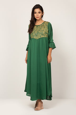 Women's Long Dress : Green & Black