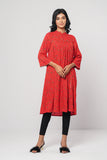 Women's Ethnic Kurta (One Piece) : Rooibos Tea Printed & Racing Red Printed
