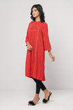 Women's Ethnic Kurta (One Piece) : Rooibos Tea Printed & Racing Red Printed