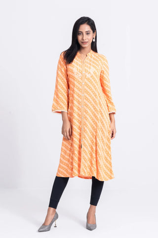 Women's Ethnic Kurta : Cadium Orange & Winter White Printed