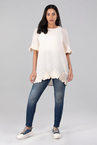 Oversized Embroidered Fashion Top : Off White