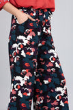 Women's Palazzo: Jet Black with Floral Printed