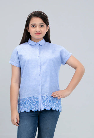 Junior Girls Casual Shirt (10-14 Years) : MOODY BLUE