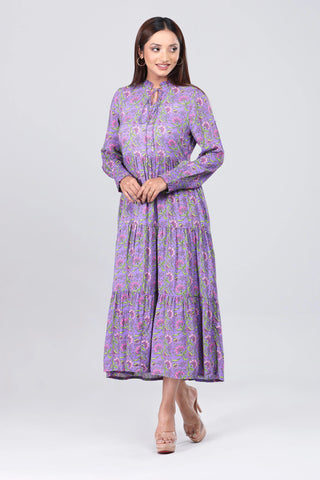 Women's Long Dress - Mystika : Purple Vines