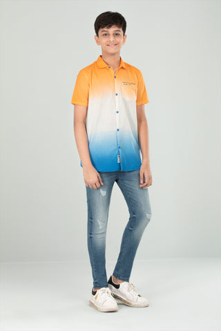Junior Boys Casual Shirt (10-14 Years) : Blue and Orange