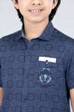 Prince Casual Shirt (2-8 Years) : Navy Stitch Print