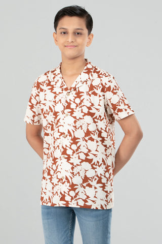 Junior Boys Casual Shirt (10-14 Years) : BROWN PRINT