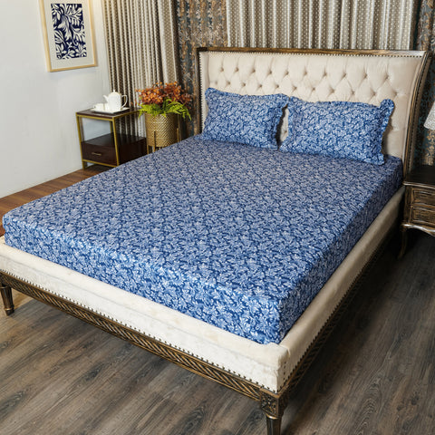 Bed Sheet : Blue Floral (Queen Size)