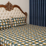 Bed Sheet - Green Check Floral (King Size & Queen size )