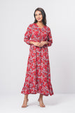 Women's Long Dress: Maroon Floral Printed