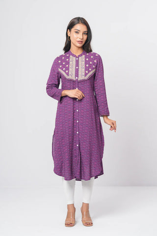 Women's ethnic kurta : Plum Purple Printed