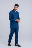 Men's Premium Cotton Matching Kabli Suit:  Bastille & Cobal Blue