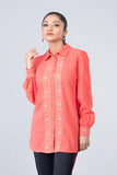 Embroidered Relaxed Fit Shirt : Hot Coral
