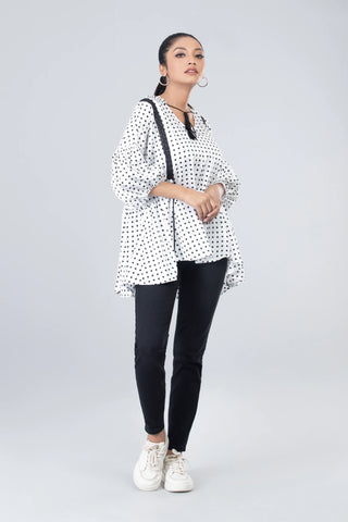 Women's Fashion Top : Black with Dot Printed