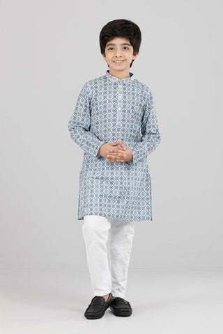 Boys panjabi : White printed ( 0- 15 years )