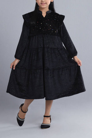 Girl's Dress : Black Glitter (2-8 Years)