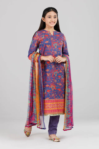 Junior Girl's Lawn : Deacon Blue & Beige  (10-14 years)