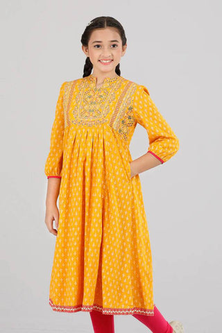 junior Girls Ethnic : Golden Yellow & Avocado (10-14 Years)