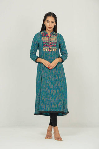 Women's Ethnic : Deep Lagoon printed  & Chilli pepper printed