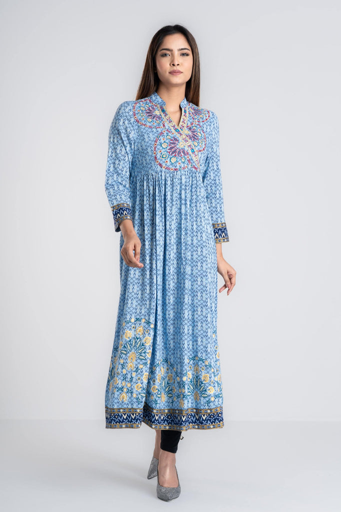 Women's Ethnic : PLACID BLUE PRINTED & DOE PRINTED Women's Ethnic : PLACID BLUE PRINTED & DOE PRINTED