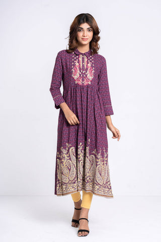 Women's Ethnic : Plum Purple Printed & Blue Depth Printed