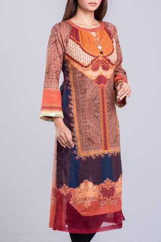 Women's Kurti : Flame Orange & Lava Smoke