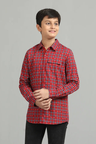 Junior Boy's shirt : Red Check (10-14 Years)