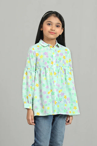 Girl's Woven Tops : NEO MINT PRINTED & LT YELLOW PRINTED