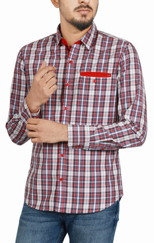 Men's Casual Shirt RED BLUE CHECK