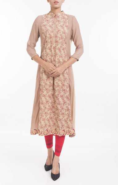 Screen Printed with Embroidered Patch Women's Ethnic Trial BEIGE - Yellow Clothing