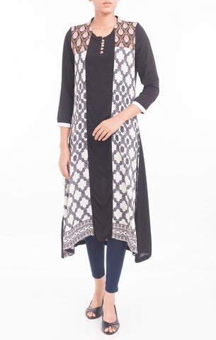 Sublimation Printed Embroidered Women's Ethnic BLACK -Ethnic Tops - Yellow Canada - Yellow Clothing