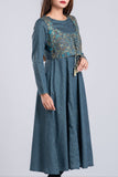 Women's Embroidered Kurti : Teal Blue